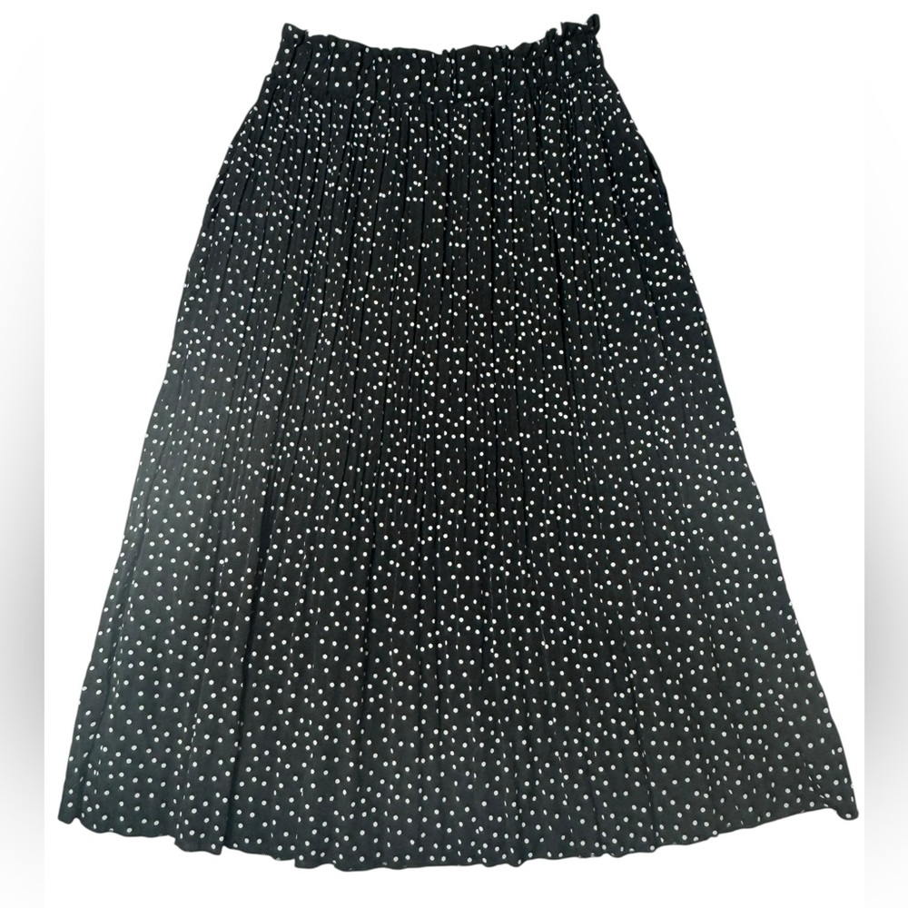 Xlura Black Polka Dot Pleated Midi Skirt - Size L